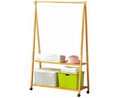 Stand appendiabiti in legno bambù stender singolo due mensole con ruote varie dimensioni 50x150cm