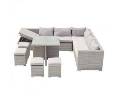 Salotto da giardino a incasso resina intrecciata 10 posti grigio/grigio FIDJI - Grigio/Bianco