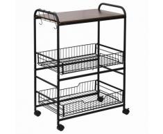 HOMCOM Carrello da Cucina Portavivande Stile Industriale con 4 Ruote, 2 Cestini e 4 Ganci,