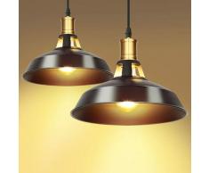 Set di 2 lampade a sospensione industriali, lampadario da soffitto in metallo vintage E27,