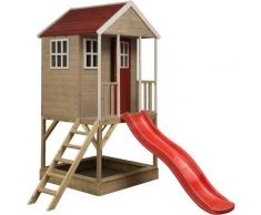 Casetta da giardino bambini sulla piattaforma con scivolo Avventura Nordica - Rosso