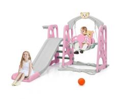 Goplus - 3 in 1 Scivolo per Bambini con Altalena e Canestro da Basket, Set di Scivolo per Bambini
