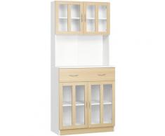 Credenza Cucina in Legno con 2 Cassetti, Armadietti con Ante in Vetro, 80x40x180cm - Homcom