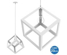 Lampadario Lampada Sospensione Cubo 23cm Design Moderno Paralume Metallo Bianco