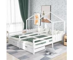 Merax - Letto per bambini 90x200cm/90x200cm, Casa letto per 2 bambini con letto matrimoniale