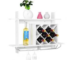 Goplus - Portabottiglie da Parete, Scaffale in Legno, Portabicchieri, Adatto per Cucina, Soggiorno,
