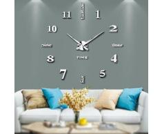 Soekavia - Orologio da parete 3D fai-da-te senza cornice XXL Adesivi per specchi muti Decorazione