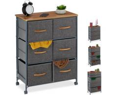 Cassettiera con ruote, 6 Cassetti in Stoffa, Mobiletto, Ripiano in Aspetto Legno, HLP 74,5x58x30