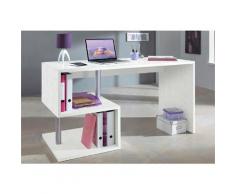 Scrivania moderna ad Esse per ufficio e studio con scaffale, Made in Italy, Tavolo da computer,