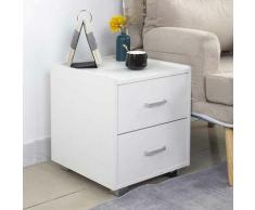 Comodino Mobiletto Cassettiera 2 Cassetti Spazioso Design Minimal Legno Bianco