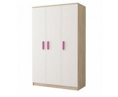 Hucoco - WOLLIE - Armadio per bambini 3 ante - 193x120x50 cm - 7 ripiani + bastone appendiabiti