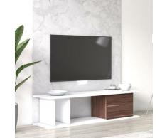 Mobile da soggiorno porta TV essenziale con un'anta battente e scomparti aperti, cm 140 x 35 x 34,
