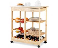 Carrello da Cucina con Ruote Carrello con Due Cassetti Portabottiglie cestini Frutta in Metallo