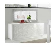 Credenza Moderna, Madia di Design, 4 ante, Bianco Opaco con frontali Serigrafia Floreale