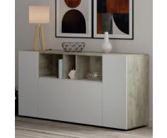 Credenza moderna Bianca, 3 ante Battenti, con Vani a giorno, Buffet da soggiorno con 3 ante
