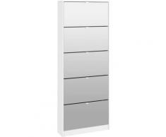 Dmora - Scarpiera a cinque ante con specchio, colore bianco, cm 71 x 181 x 20