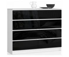 Mobile Ingresso Comò Cassettiera Moderna Credenza 8 Cassetti 140 x 99 x 40 - Colore: Bianco/Nero