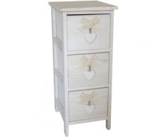 King Home - Cassettiera 3 Cassetti Con Cuore Colore White Washed In Legno Di Paulownia