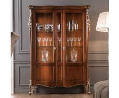 Mobili 2g - VETRINA SAGOMATA CLASSICA 2 PORTE IN LEGNO MASSELLO TINTA NOCE L.145 P.50 H.203