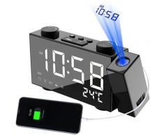 Asupermall - Sveglia a proiezione Orologio radio fm Display a led da 6 pollici con proiettore