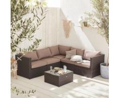 Salotto da giardino, resina intrecciata - modello: Siena - Colore: Cioccolato, cuscini di colore: