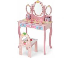 Set Toeletta per Bambini - Specchio Tripartito, Tavolo Toeletta, Sedia per Bambini, 3 Cassetti 2