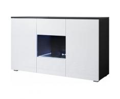 Credenza con piedini 2 ante 1 Vetrina - Nero e Bianco Finitura lucida led – 120 x 72 x 40cm – luke