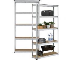 Set di 2 Scaffali in Acciaio Zincato con 5 Ripiani in MDF - 2 Scaffalature per Stoccaggio (AxLxP)