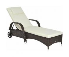 Outsunny - Lettino Sdraio Reclinabile in PE Rattan con Materassino Imbottito e Ruote, Marrone