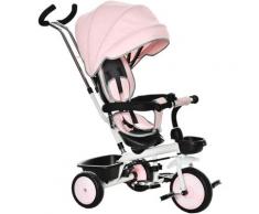 Homcom - Triciclo per Bambini 2 in 1 Passeggino Reversibile con Maniglione, Tettuccio e Barra