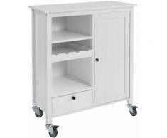 Sobuy - Carrello Cucina Legno Credenza Bianca con 1 cassetto, 1 armadietto e 1 portabottiglie,