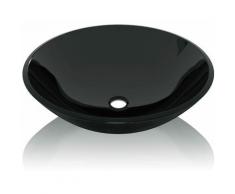 Lavabo da Appoggio Lavandino Bagno Rotondo Moderno in Vetro Temperato 42x14 cm - Nero