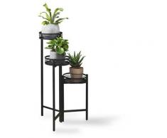 Portapiante da interno design in metallo, Porta Piante e fiori nero con 3 vasi per salotto,