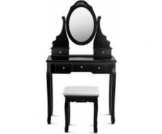 Set Toeletta da Trucco con Sgabello Imbottito, Tavolo da Trucco con Specchio Girevole, 5 Cassetti