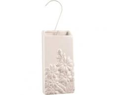 Umidificatore da Termosifone in Ceramica Rettangolare Bianco Anticato Mazzo di Fiori 9X4X19cm