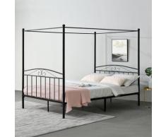 Struttura Letto a Baldacchino in Acciaio con Testiera e Pediera 200 x 180 cm Letto Matrimoniale /