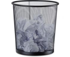 Cestino gettacarte in metallo da ufficio pattumiera a rete porta-rifiuti Ø 26 cm alto 27,5 cm nero
