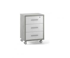Cassettiera scrivania ufficio in legno 3 cassetti bianchi, con serratura e ruote. Cassettiere