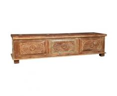 Biscottini - Antica cassapanca legno massello 188x47x48 cm Baule vintage con intarsi Cassapanca