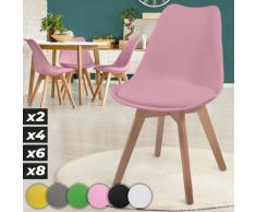 Nova - set 4 Sedie design scandinavo da cucina o sala da pranzo gambe legno di faggio colore : rosa