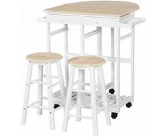 Carrello da Cucina Pieghevole con 2 Sgabelli in mdf Bianco