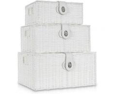 Cesto Portaoggetti Organizzatore Rattan con Coperchio e Manico Laterale Set di 3 per Soggiorno