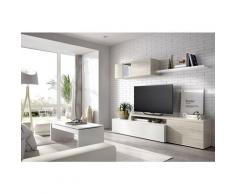Caesaroo - Parete attrezzata porta Tv 201 cm Marylin Bianco lucido e Rovere grigio | Bianco e Grigio