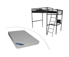 Kauf-unique - Letto a soppalco con spazio scrivania Antracite 140 x 190 cm CASUAL II + materasso