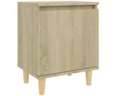 Comodino con Gambe in Legno Massello 40x35x50cm Rovere Sonoma - Vidaxl