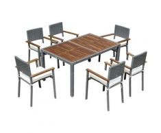 Set Tavolo E 6 Sedie Da Giardino In Acciaio Legno E Rattan Grigio