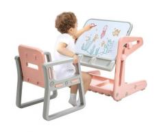 Costway - Set Tavolo da Gioco per Bambini con Sedia 2 in 1, Tavolo Magnetico Regolabile in Altezza,