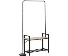 Appendiabiti a Muro Stile Industriale con Panca e Scarpiera struttura in metallo - Nero - Homcom
