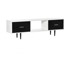 Homcom - Mobile TV fino a 60' con Cassetti e Vano Aperto, Bianco e Nero, 140x30x42cm