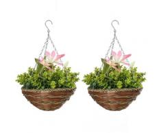 Set 2 Piante Artificiali Clematide Ø30x32 Cm Con Gancio E Vasi Fiori Bianco E Rosa